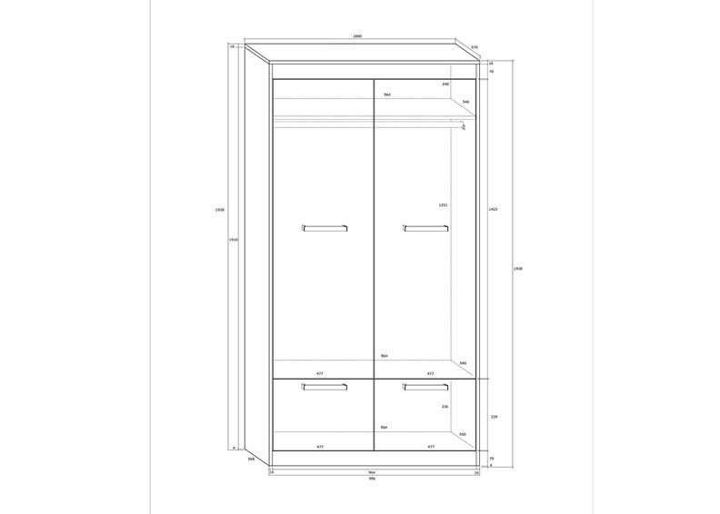 Riidekapp Cobhy 100 cm suurendatud