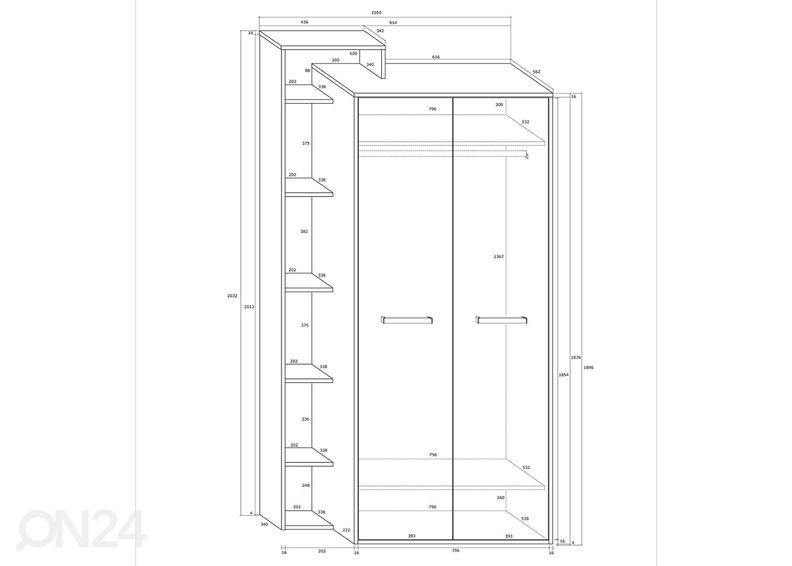 Riidekapp Macroom 105 cm suurendatud