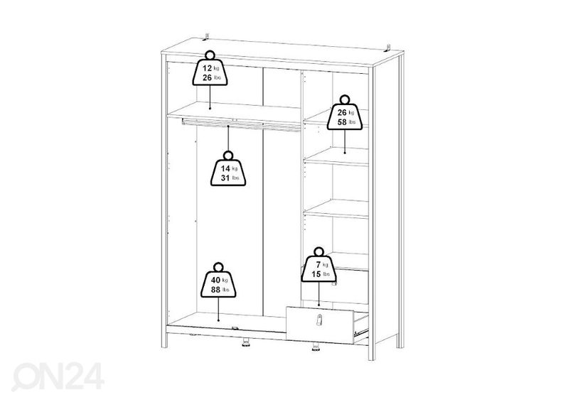 Riidekapp Madrid 150 cm suurendatud