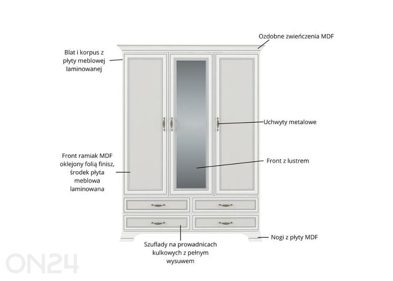 Riidekapp peegliga Tiffany II suurendatud