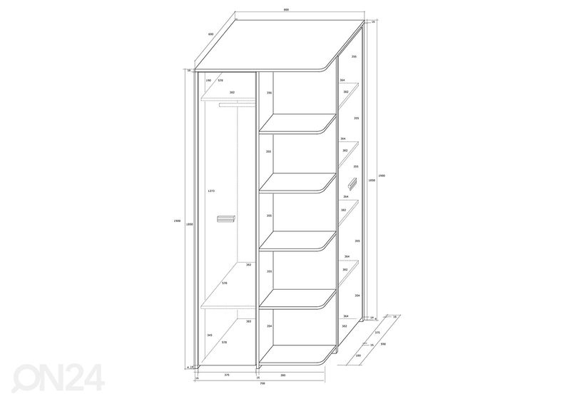 Riidekapp Remo 80 cm suurendatud