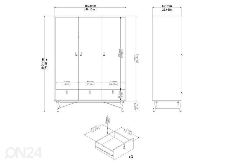 Riidekapp Ry 150 cm suurendatud