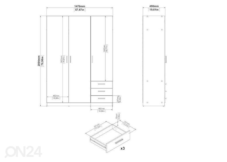 Riidekapp Sprint 147 cm suurendatud