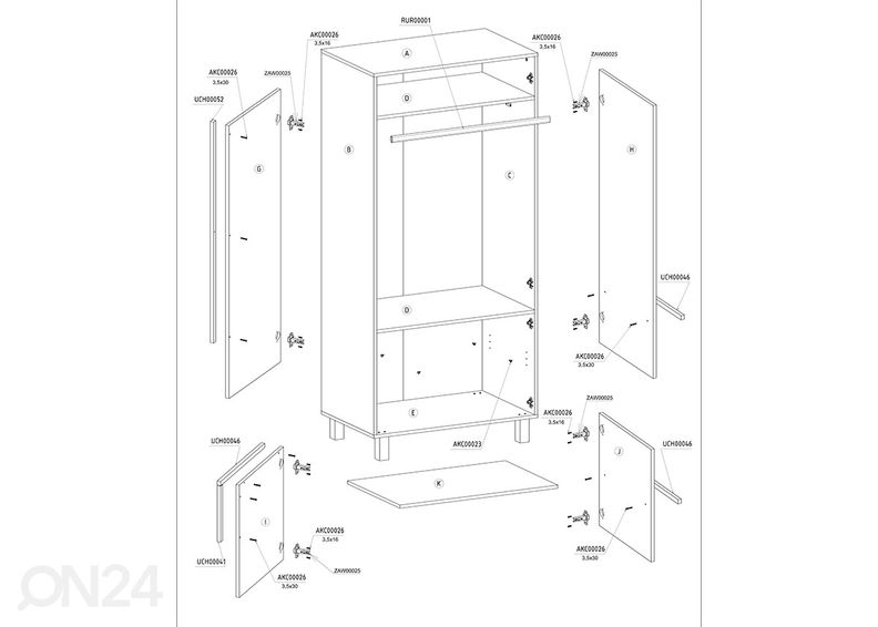 Riidekapp Youghal 90 cm suurendatud