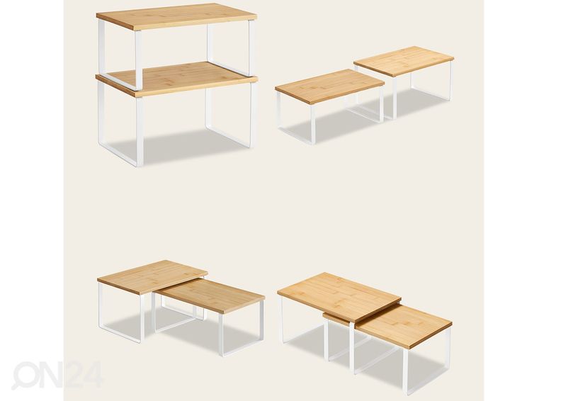 Riiul lauale 2tk, valge/bambus suurendatud