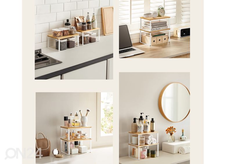 Riiul lauale 2tk, valge/bambus suurendatud