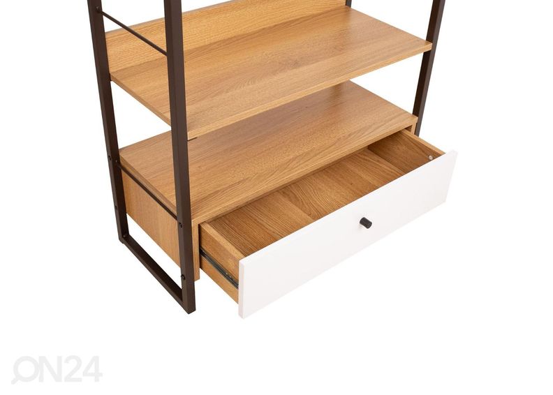 Riiul Study 70x30xH124,5 cm, tamm/valge suurendatud