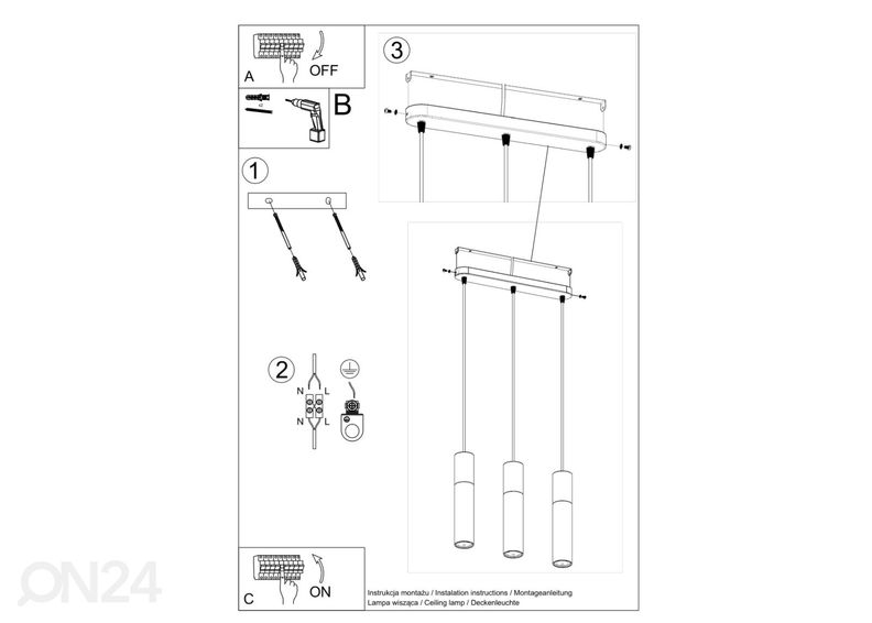 Rippvalgusti Borgio 3L, valge suurendatud