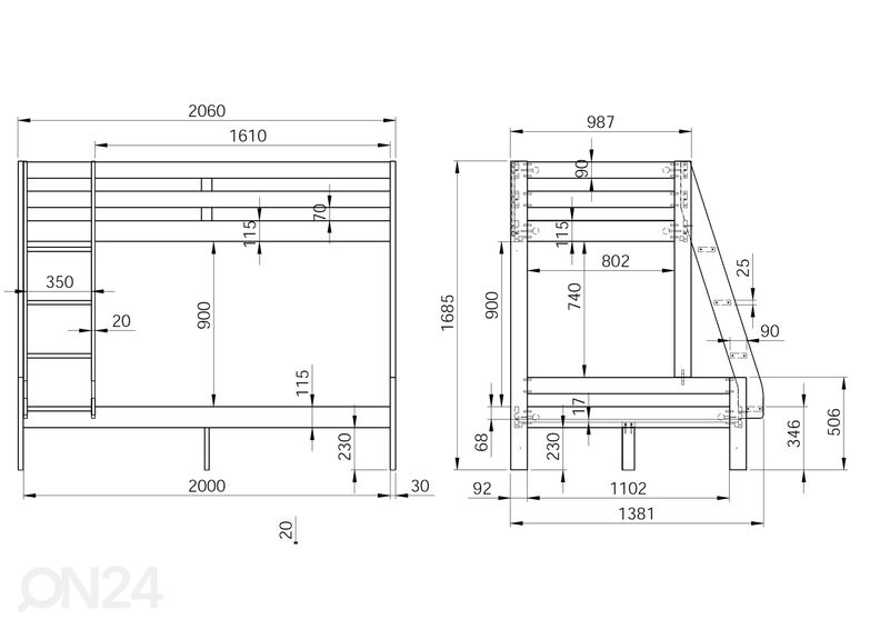 Robin narivoodi 90/120x200 cm voodialuste kastidega suurendatud