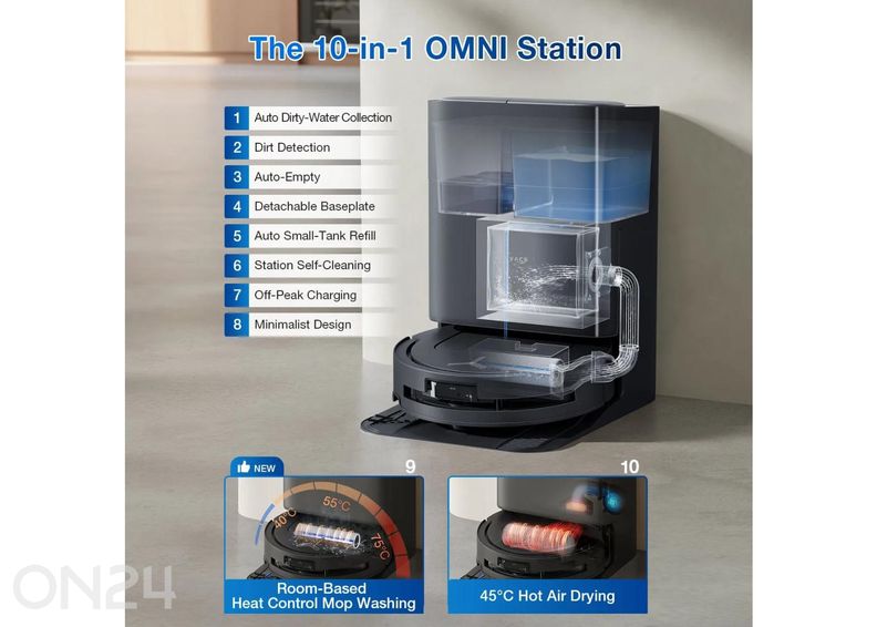 Robottolmuimeja Ecovacs Deebot T80 OMNI, märg- ja kuivpuhastus, must suurendatud