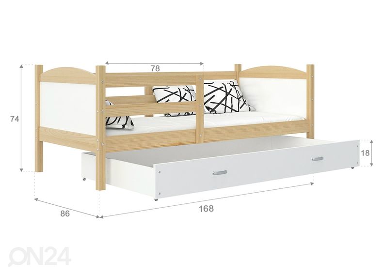 Sahtliga lastevoodi 80x160 cm+madrats suurendatud