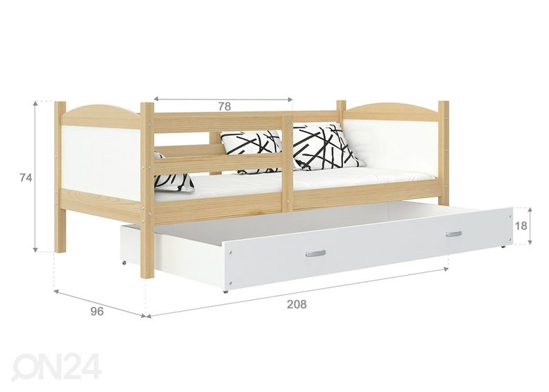 Sahtliga lastevoodi 90x200 cm suurendatud