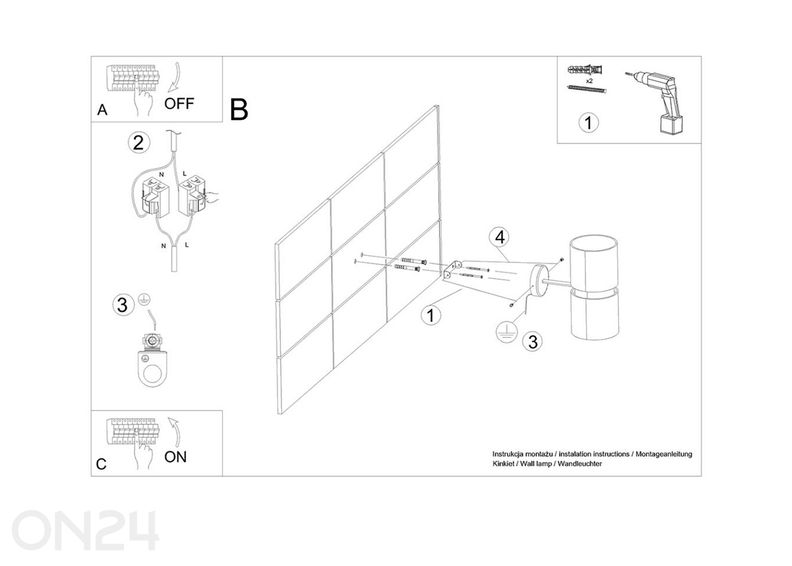 Seinalamp Kukkia, must suurendatud