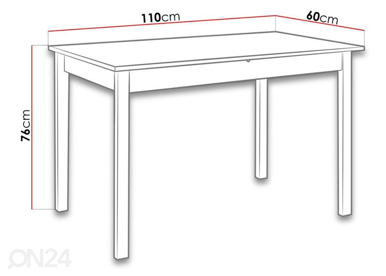 Söögilaud 110x60 cm + 4 tooli suurendatud