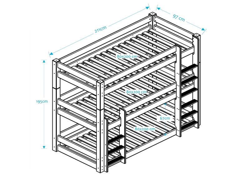 Suwem 3-kordne narivoodi Lahe 80x200 cm suurendatud
