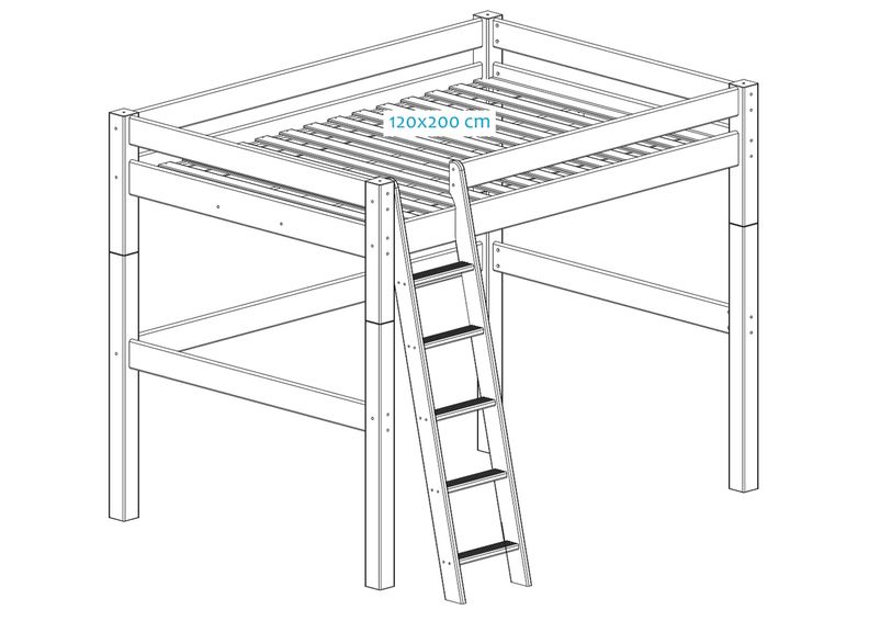 Suwem kõrge narivoodi Lahe kaldredeliga 120x200 cm suurendatud