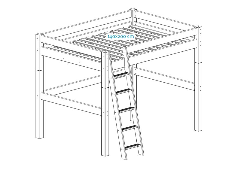 Suwem kõrge narivoodi Lahe kaldredeliga 140x200 cm suurendatud