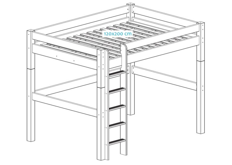 Suwem kõrge narivoodi Lahe püstredeliga 120x200 cm suurendatud