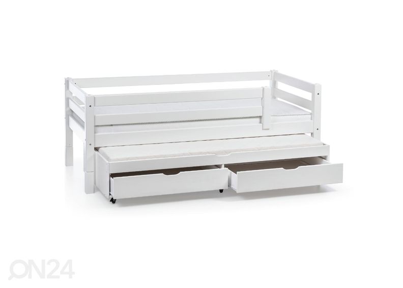 Suwem täispuidust voodi Fantazy 90x200 cm, turvapiirete ja sahtlitega lisavoodiga suurendatud