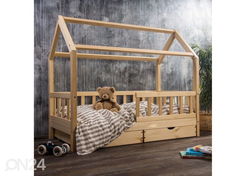 Täispuidust lastevoodi 80x160 cm + sahtlid suurendatud
