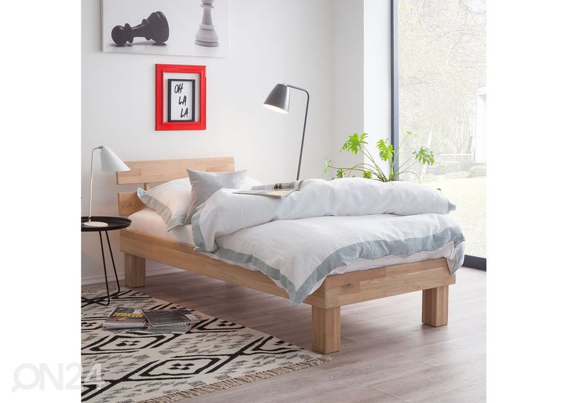 Tammepuidust voodi Judith 90x200 cm, valge õli suurendatud