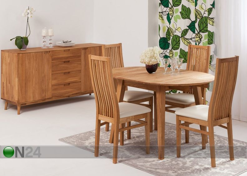 Tammepuust pikendatav söögilaud Basel 110x110-160 cm suurendatud