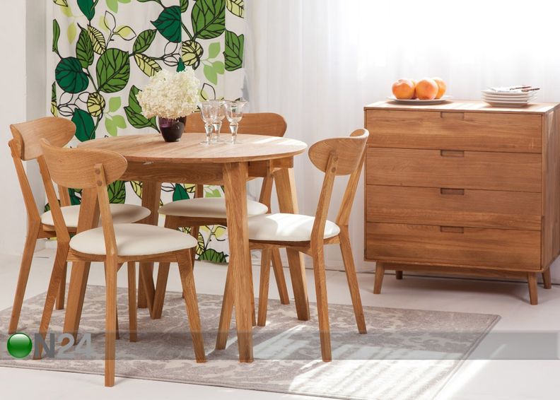 Tammepuust pikendatav söögilaud Basel 110x110-160 cm suurendatud