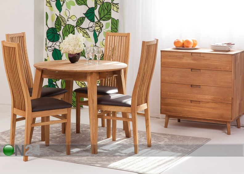 Tammepuust pikendatav söögilaud Basel 110x110-160 cm suurendatud