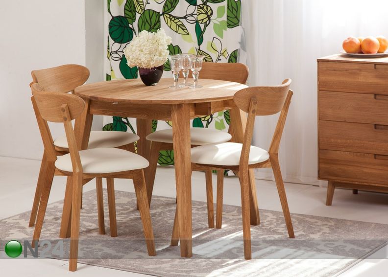 Tammepuust pikendatav söögilaud Basel 90-130x90 cm+ 4 tooli Irma suurendatud