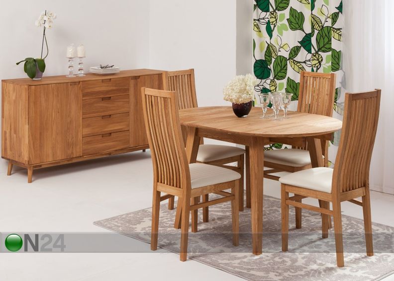 Tammepuust pikendatav söögilaud Basel 90-130x90 cm+ 4 tooli Sandra suurendatud