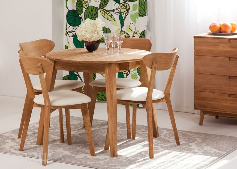 Tammepuust pikendatav söögilaud Basel 90x90-130 cm suurendatud