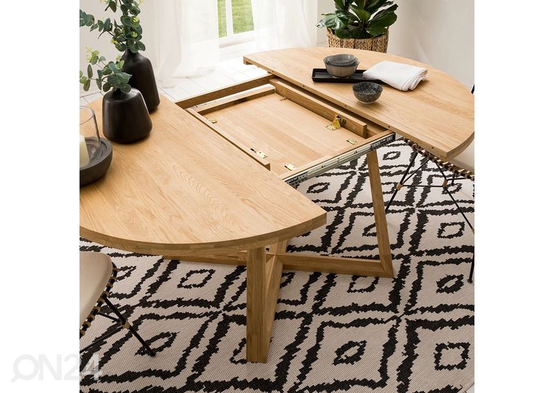 Tammepuust pikendatav söögilaud Merbi 110/150x110 cm suurendatud