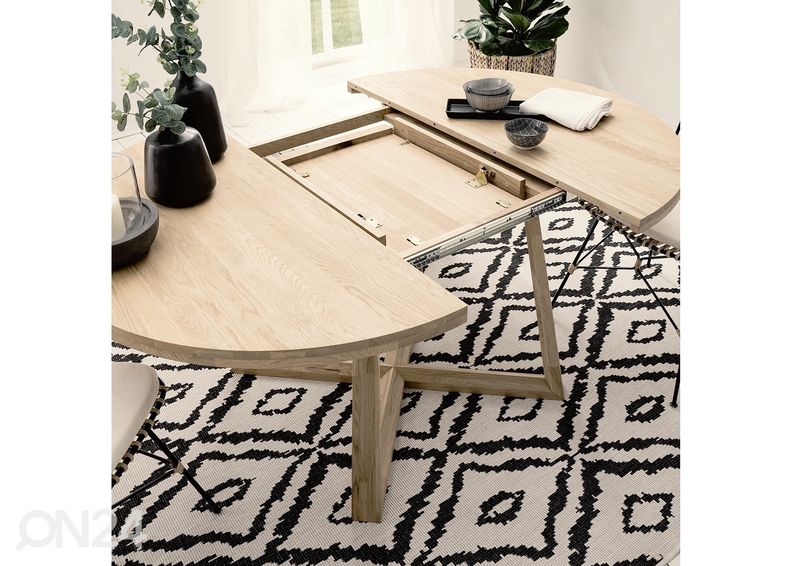 Tammepuust pikendatav söögilaud Merbi 120/160x120 cm, valge õli suurendatud