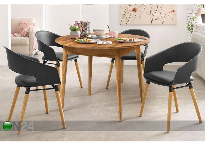 Tammepuust pikendatav söögilaud Scan 100/130x100 cm suurendatud