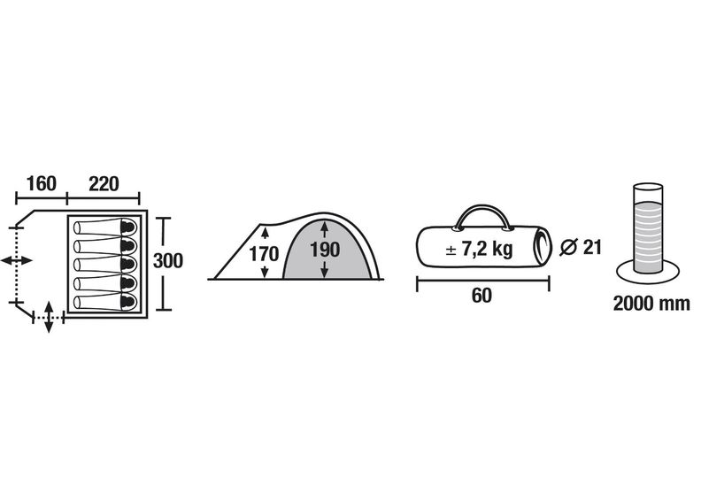 Telk tessin 5 sinine/tumepruun High Peak suurendatud