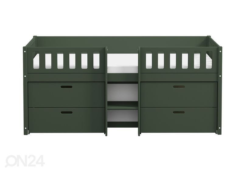 Thuka lastevoodi Viggo poolkõrge sahtlitega, roheline suurendatud