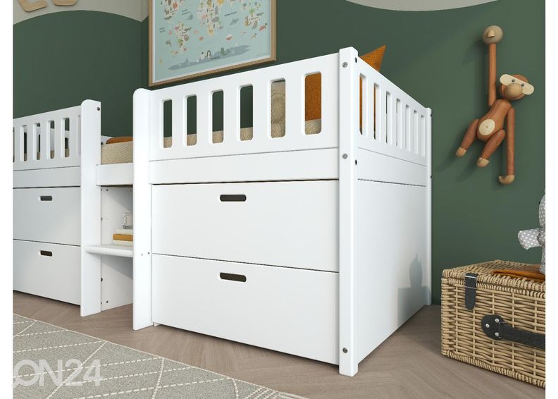 Thuka lastevoodi Viggo poolkõrge sahtlitega, valge suurendatud