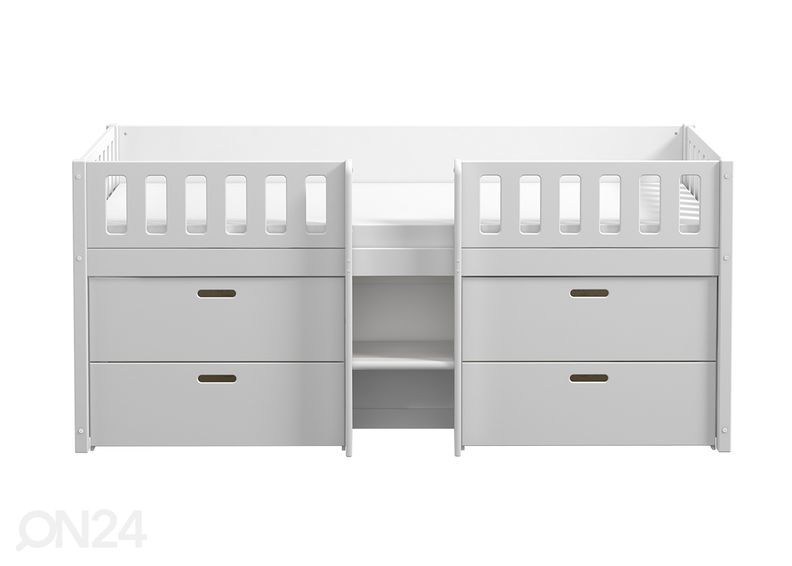 Thuka lastevoodi Viggo poolkõrge sahtlitega, valge suurendatud