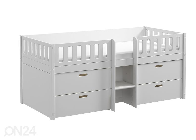 Thuka lastevoodi Viggo poolkõrge sahtlitega, valge suurendatud