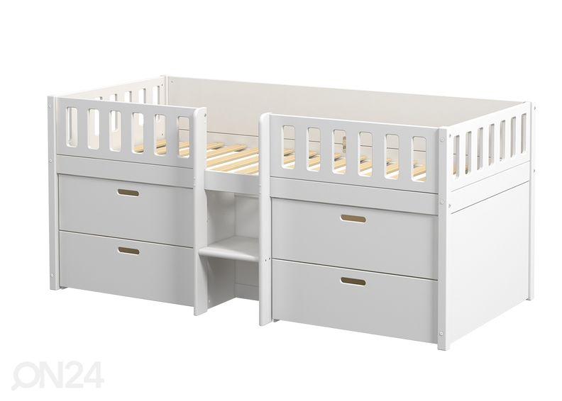 Thuka lastevoodi Viggo poolkõrge sahtlitega, valge suurendatud