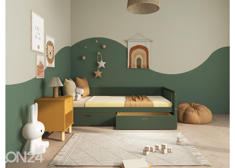 Thuka lastevoodi Viggo sahtlitega, roheline suurendatud