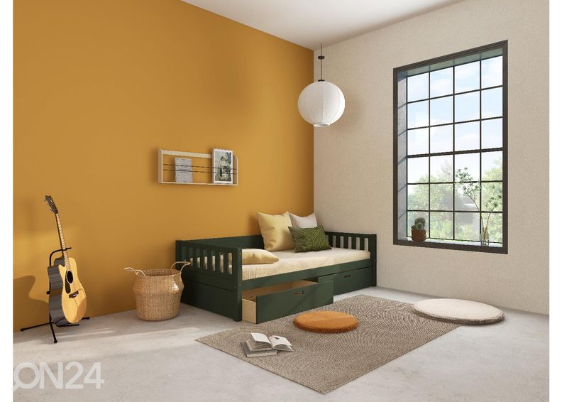 Thuka lastevoodi Viggo sahtlitega, roheline suurendatud