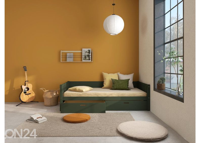 Thuka lastevoodi Viggo sahtlitega, roheline suurendatud