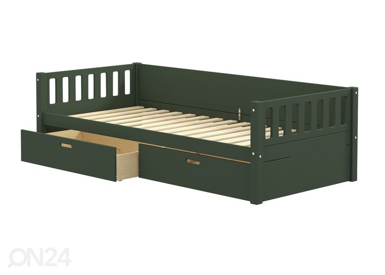 Thuka lastevoodi Viggo sahtlitega, roheline suurendatud