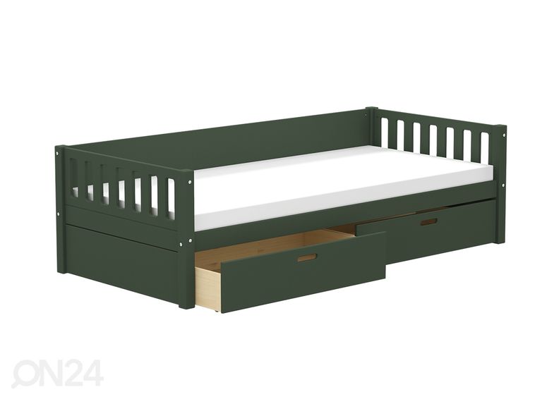 Thuka lastevoodi Viggo sahtlitega, roheline suurendatud