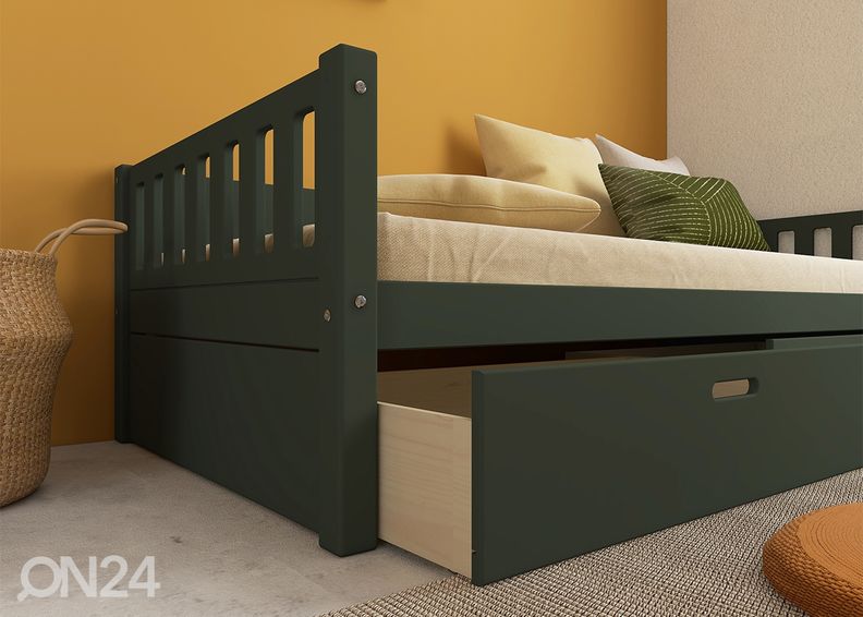 Thuka lastevoodi Viggo sahtlitega, roheline suurendatud