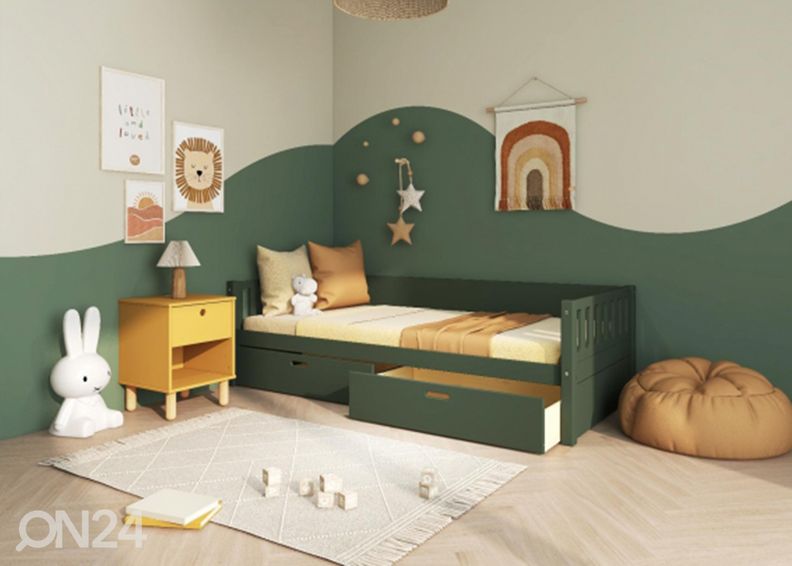 Thuka lastevoodi Viggo sahtlitega, roheline suurendatud