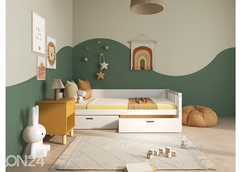 Thuka lastevoodi Viggo sahtlitega, valge suurendatud