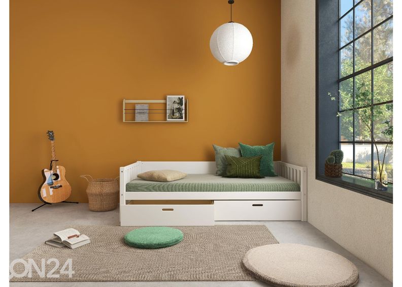 Thuka lastevoodi Viggo sahtlitega, valge suurendatud