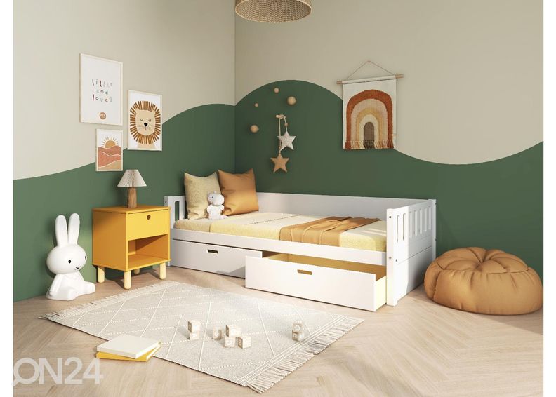 Thuka lastevoodi Viggo sahtlitega, valge suurendatud